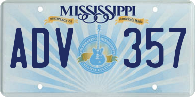 MS license plate ADV357