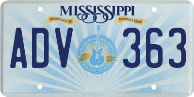 MS license plate ADV363