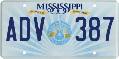 MS license plate ADV387