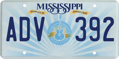 MS license plate ADV392