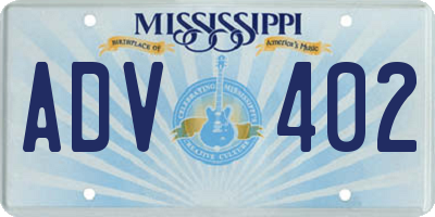 MS license plate ADV402