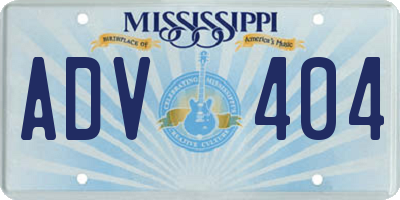 MS license plate ADV404