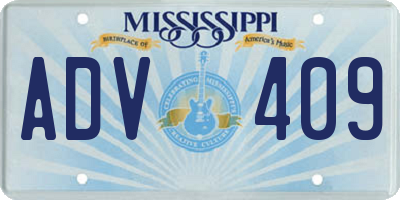 MS license plate ADV409