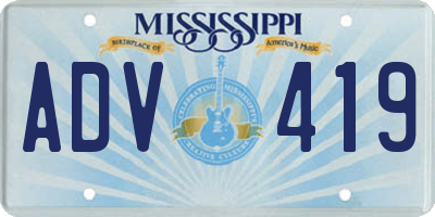 MS license plate ADV419