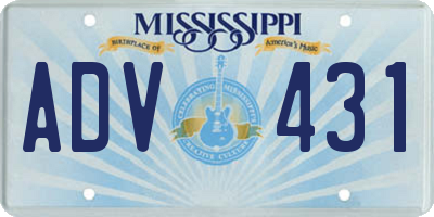 MS license plate ADV431
