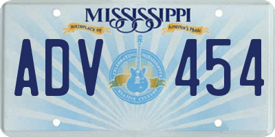 MS license plate ADV454