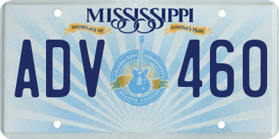 MS license plate ADV460