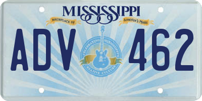 MS license plate ADV462