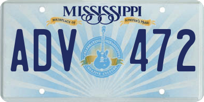 MS license plate ADV472