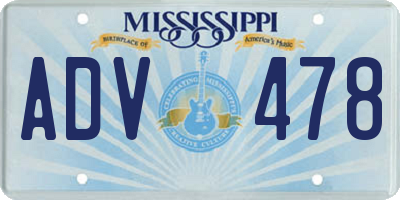 MS license plate ADV478