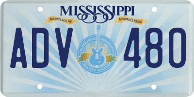 MS license plate ADV480