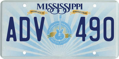 MS license plate ADV490