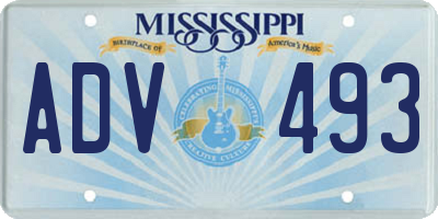 MS license plate ADV493