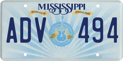 MS license plate ADV494