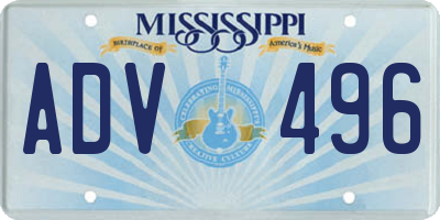 MS license plate ADV496