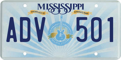 MS license plate ADV501
