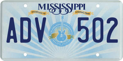 MS license plate ADV502