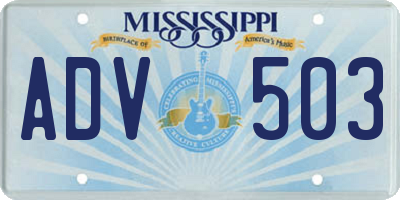 MS license plate ADV503