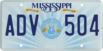 MS license plate ADV504