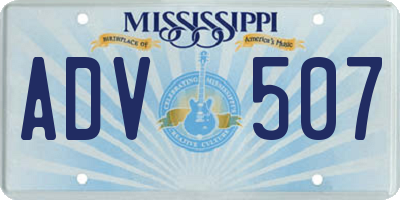 MS license plate ADV507