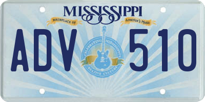 MS license plate ADV510