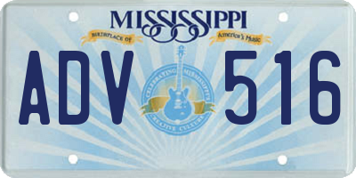 MS license plate ADV516