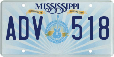MS license plate ADV518