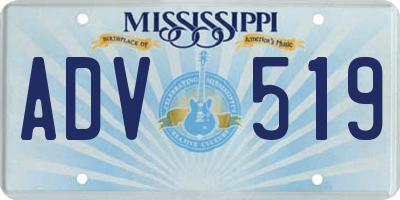 MS license plate ADV519