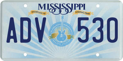 MS license plate ADV530
