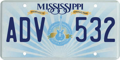 MS license plate ADV532