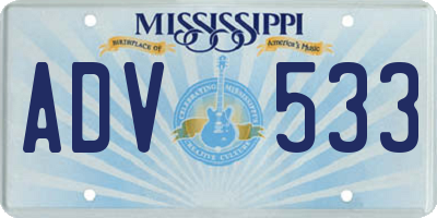 MS license plate ADV533
