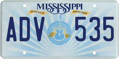 MS license plate ADV535
