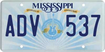 MS license plate ADV537