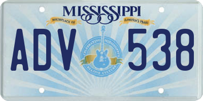 MS license plate ADV538
