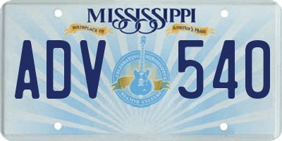 MS license plate ADV540