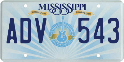 MS license plate ADV543