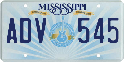 MS license plate ADV545