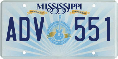 MS license plate ADV551