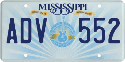 MS license plate ADV552