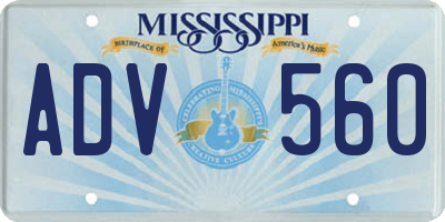 MS license plate ADV560