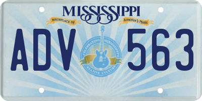 MS license plate ADV563