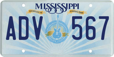 MS license plate ADV567