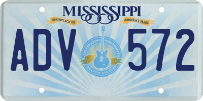 MS license plate ADV572