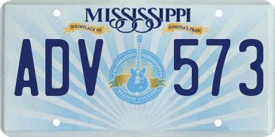 MS license plate ADV573