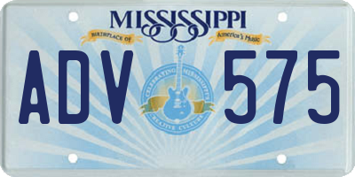 MS license plate ADV575