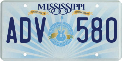 MS license plate ADV580
