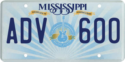MS license plate ADV600