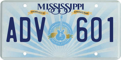 MS license plate ADV601
