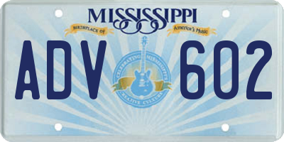 MS license plate ADV602