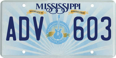 MS license plate ADV603